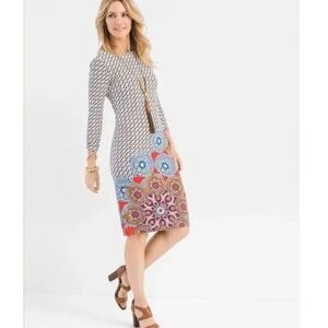 CHICO'S Sz 3 Sheath Dress PRINTED RUCHED Sleeve Womens Size 16/18